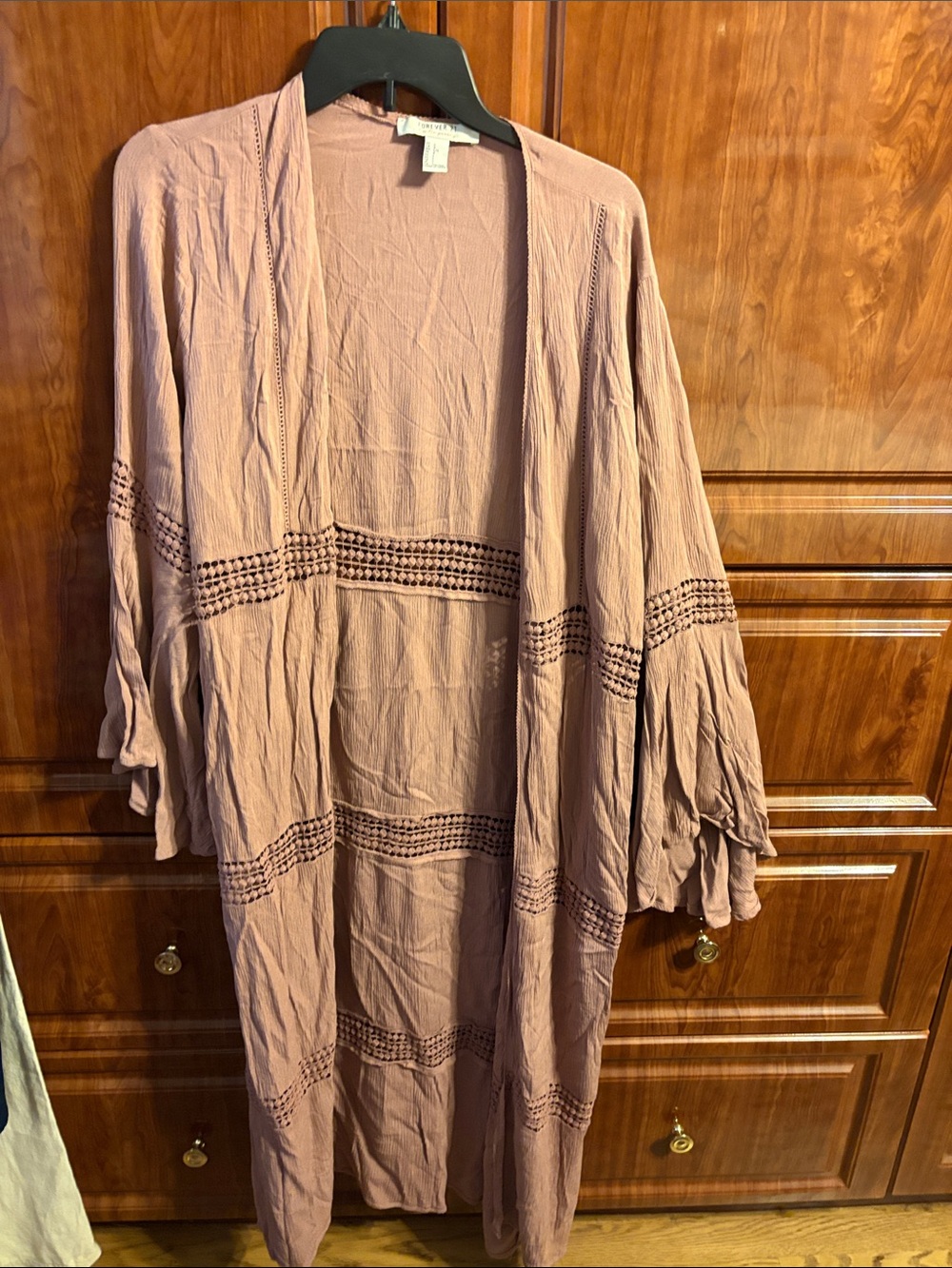 Forever 21 Dusty Mauve Crochet-Trim Kimono
